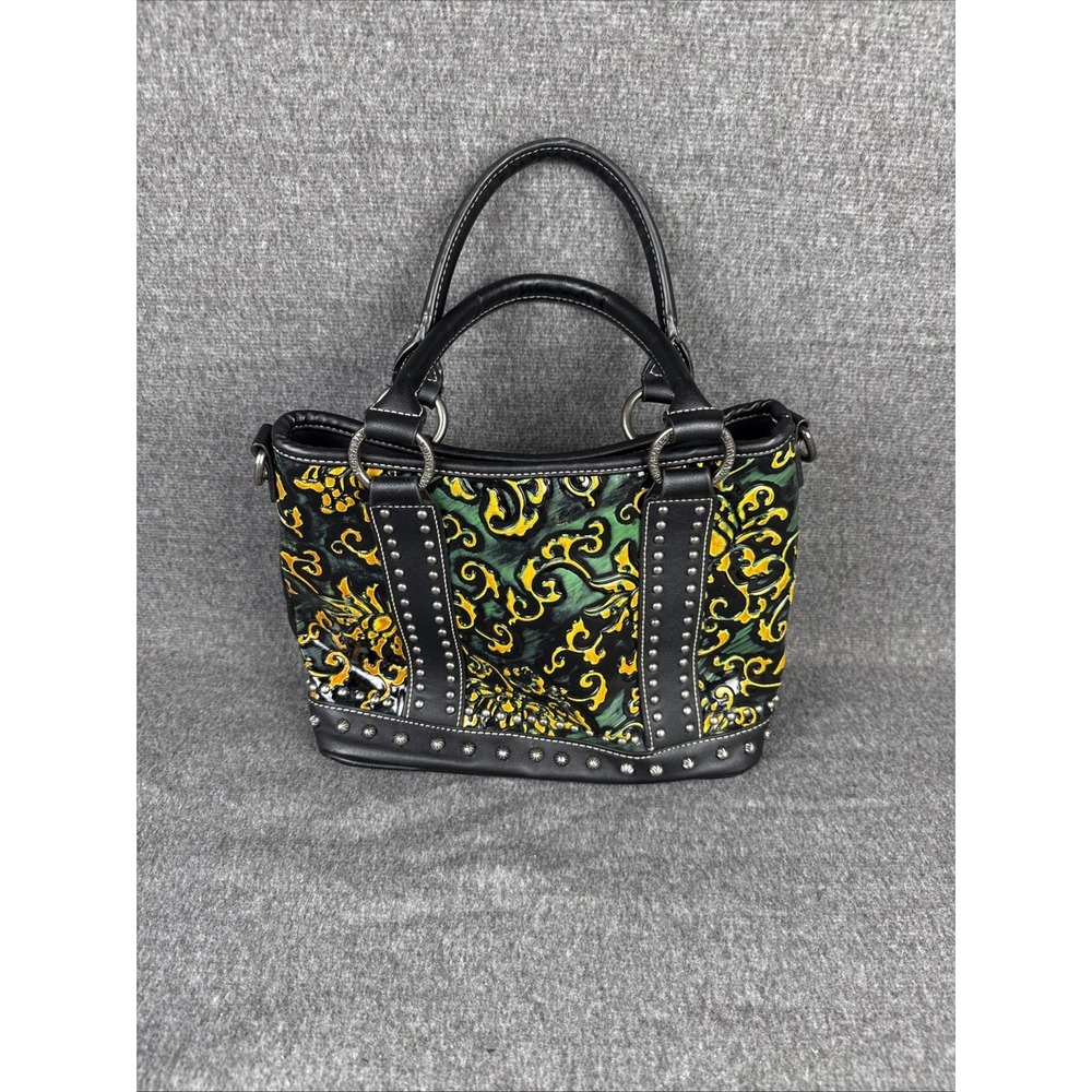 MONTANA WEST~black Bling Rhinestone Embroidered Double Handle Satchel Handbag